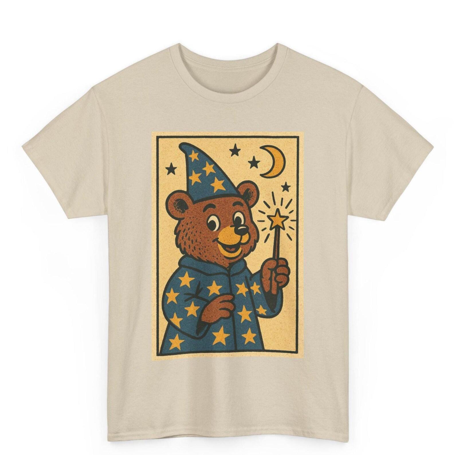 Wizard Bear Comic T-Shirt: Retro Magical Forest Graphic Tee 4XL