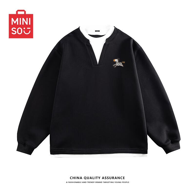 

Miniso Men s American Style Faux 2-Piece Round Neck Sweatshirt 2XL