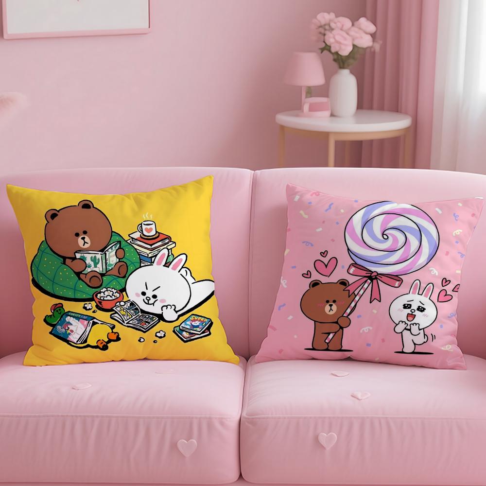 Line Town Brown Bear and C-Cony Cushion Cover Comfortable Reversible Pillow Cover Ideal for Car Sofa Bedroom & Beyond