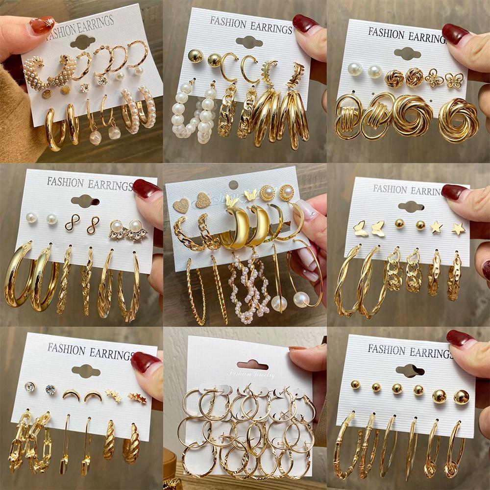 IF ME Fashion Butterfly Gold Earring Set Retro Pearl Pendant Stud Earrings Women Jewelry Accessories