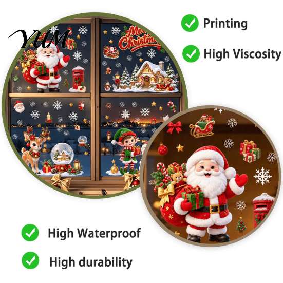 Outdoor Festive Glass Decorations Christmas Window Cling, PVC Waterproof Santa Claus/ Elf Snowman/Elk/House Stickers, Reusable Seasonal Home Ornaments