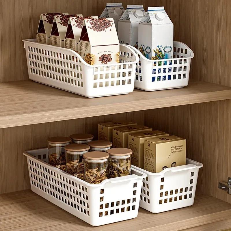 Modern Simple Plastic Rectangular Storage Basket for Home Desktop, Kitchen Countertop