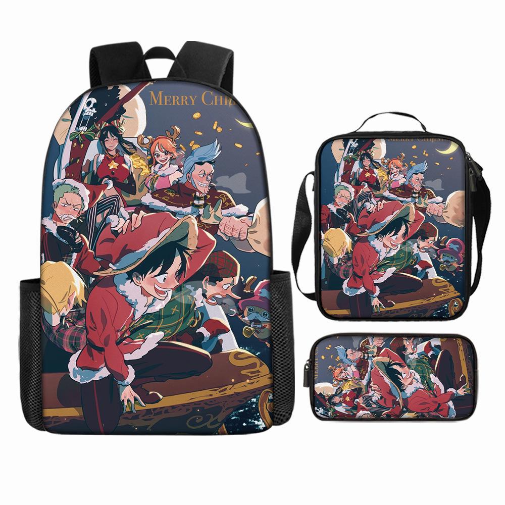 Anime Rucksack Set One Piece Naruto Schultasche für Jungen Schüler Laptop Rucksack Umhängetasche Federmäppchen 3-teilig Große Kapazität Wasserdicht