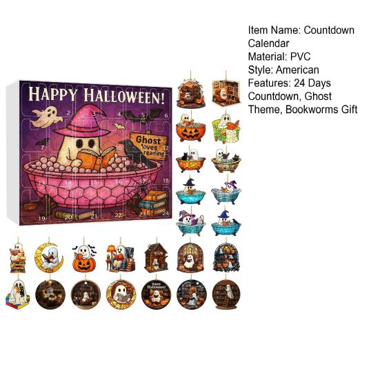 1 Set Halloween Ghost Countdown Calendar 24 Days Spooky Reading Bubble Bath Ghost Ornament Advent Calendar Holiday Bookworms Gift