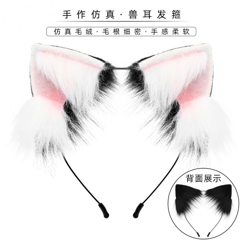 Handgefertigtes Plüsch-Katzen-Fuchs-Ohren-Haarband Cosplay Lolita Kawaii Kostümzubehör aus Baumwollstoff