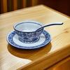 Blue & White Ceramic Tableware Set: Large 4-Piece with Rice and Small Soup Bowls, Plates for Farmhouse Dining.