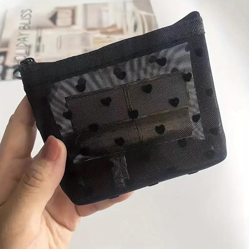 Nylon Mesh Zipper Cosmetic Bag Portable Travel Organizer Small Large Black Transparent Toiletry Pouch Makeup Storage Bags