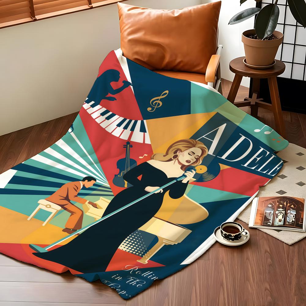 Music A-Adele Throw Flannel Cozy Print Blanket, Portable, Durable Machine Washable cute Cool