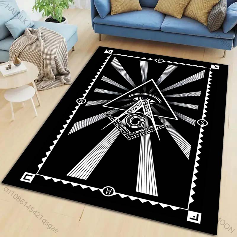 1PC Franc-maçonnerie Printed Carpet for Living Room Bedroom Home Decoration Non-slip Floor Mat Modern Carpet Large Size