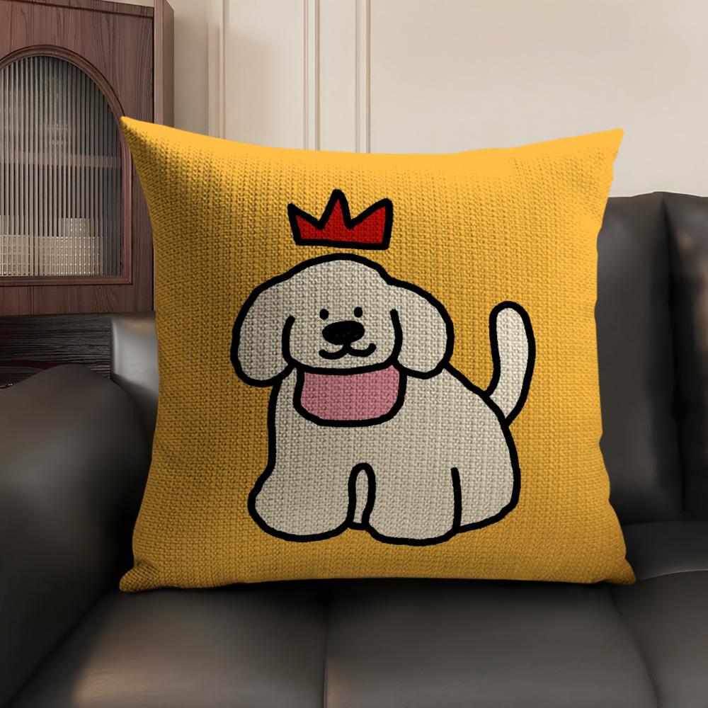 Happy Dog Cushion Cover Natural Linen Organic Fabric DoubleSided Printing Sofa Home Decor Breathable Environmentally Friendly