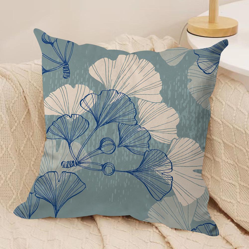 Chinese Style Ginkgo Leaf Cushion Cover Silky Short Plush Invisible Zipper Dustproof Sofa Pillow Case for Home Decor