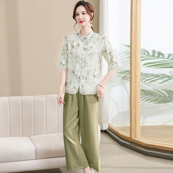 Mom's New Chinese Style Two-Piece Set: Spring/Autumn Blouse & Summer Set for Middle-Aged and Elderly Women, 2026