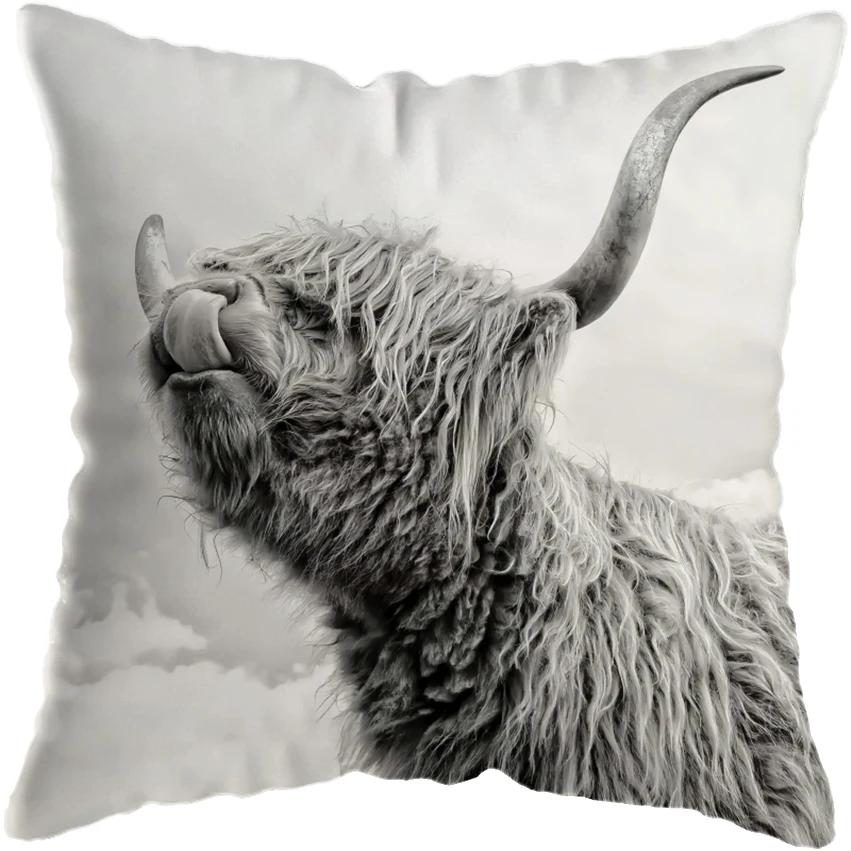 Scottish Highland Animal Print Pillowcase Home Decoration Cushion Cover Sofa