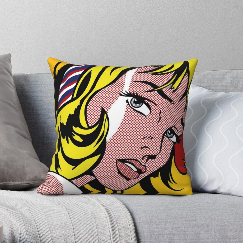 Pop Art Mädchen Quadratischer Kissenbezug Polyester Leinen Samt Kreativer Reißverschluss Dekor Heimkissenbezug