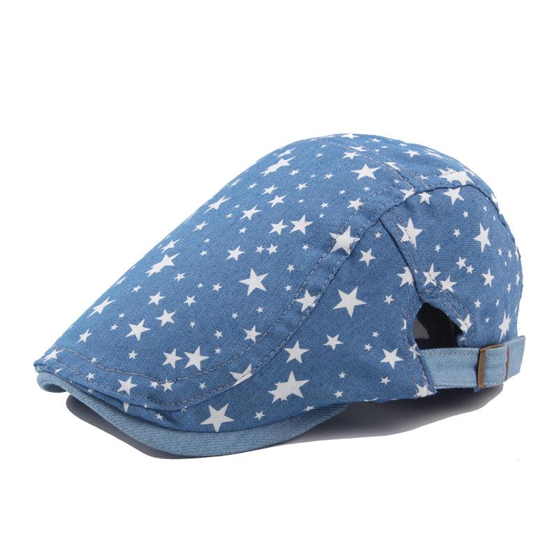 Peak Chasing Wolf Fashion Spring And Summer Ladies Print Denim Cap Casual Painter Hat Vintage Sunshade Beret