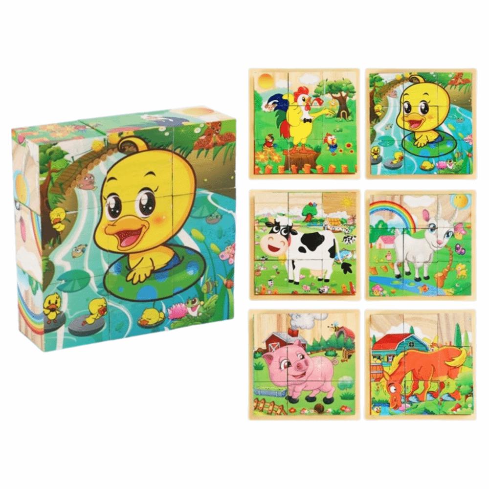 Educational Jigsaw 3D Cube Puzzle Bricked Up Montessori Wooden Puzzle Stem Learning Dinosaur Magnetic Puzzle Kids
