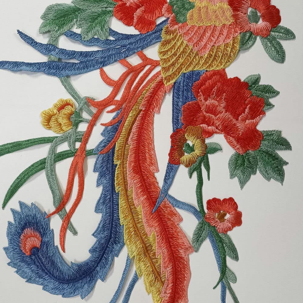 1Pcs Colorful Phoenix Bird Applique Embroidery Patch Applique DIY Lace Fabric Clothing Accessory 72*38cm