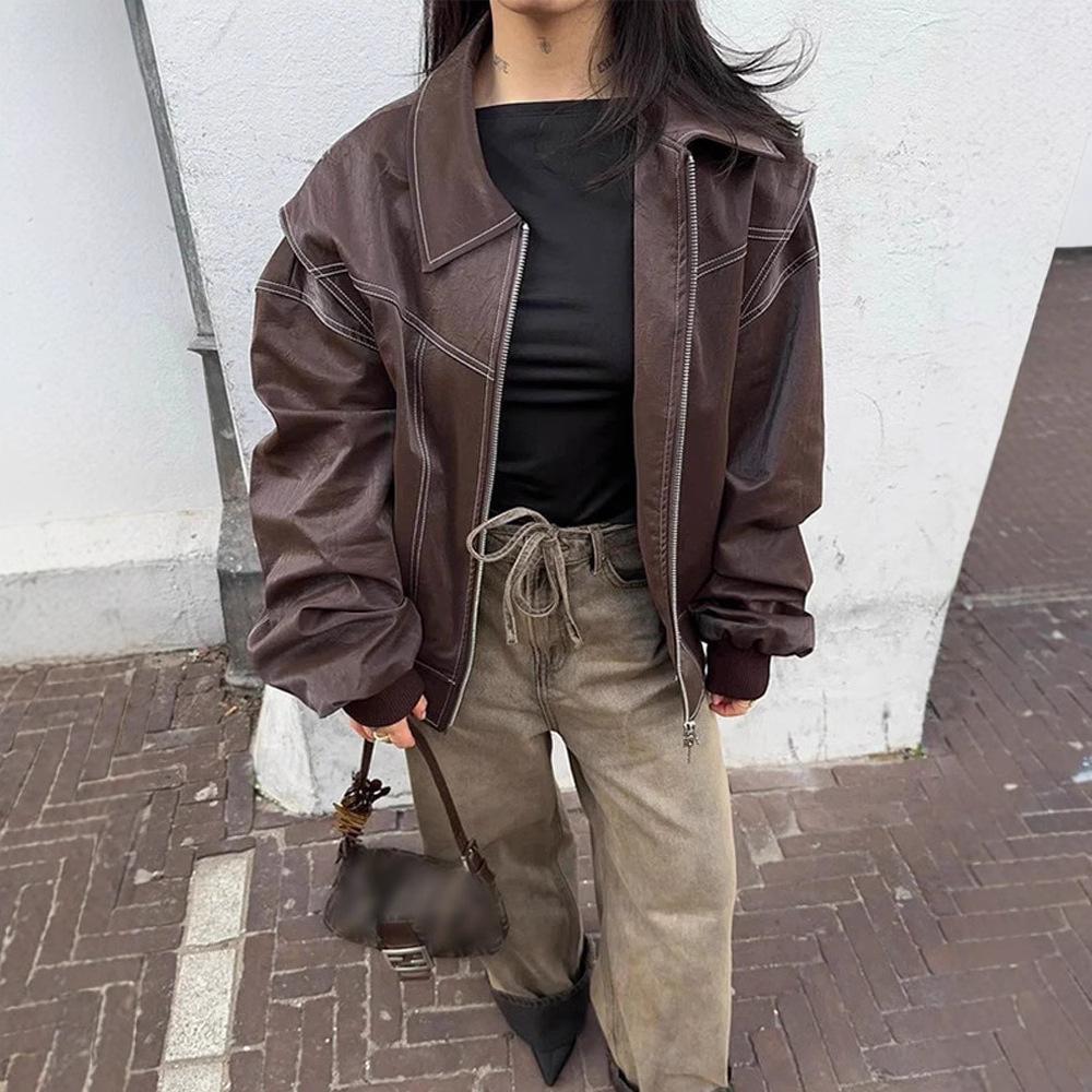 Kragen, Jacke mit langem Reißverschlussärmel, Neuer Stil 2025, Modisch, Feminin, Temperamentvoll, Pendeln, Straße, Lockere Jacke