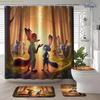 Disney Zootopia Movie Bathroom Accessories Set, 4 Pieces Waterproof Polyester Shower Curtain with Rings, Trendy Decor