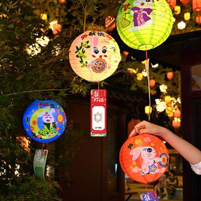 Cartoon Chinese Rabbit Lantern Traditional Blessing Handheld Paper Lamp Portable Handmade LED Lantern Toys Mid-Autumn Festival
