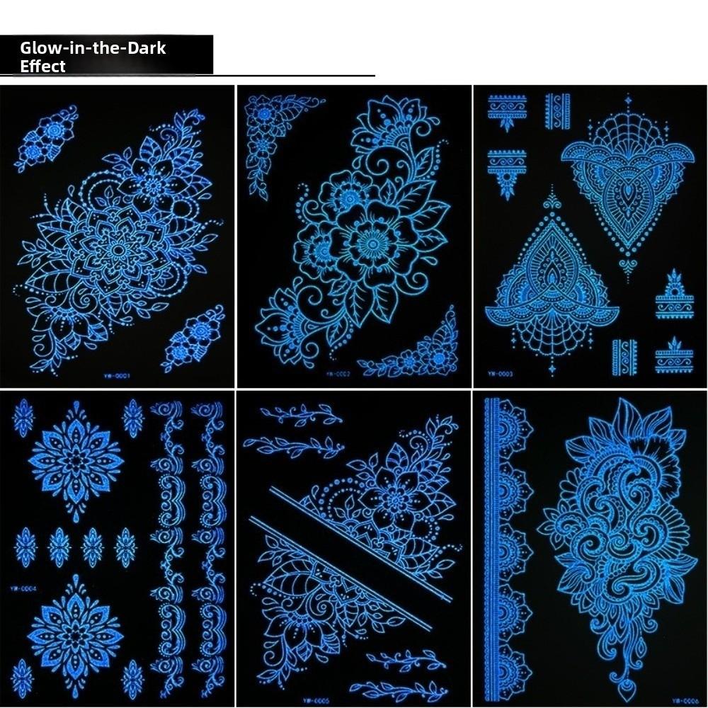 6 Sheets Lasting Mandala Temporary Tattoos Glow In the Dark Lace Fake Tattoos  Arm