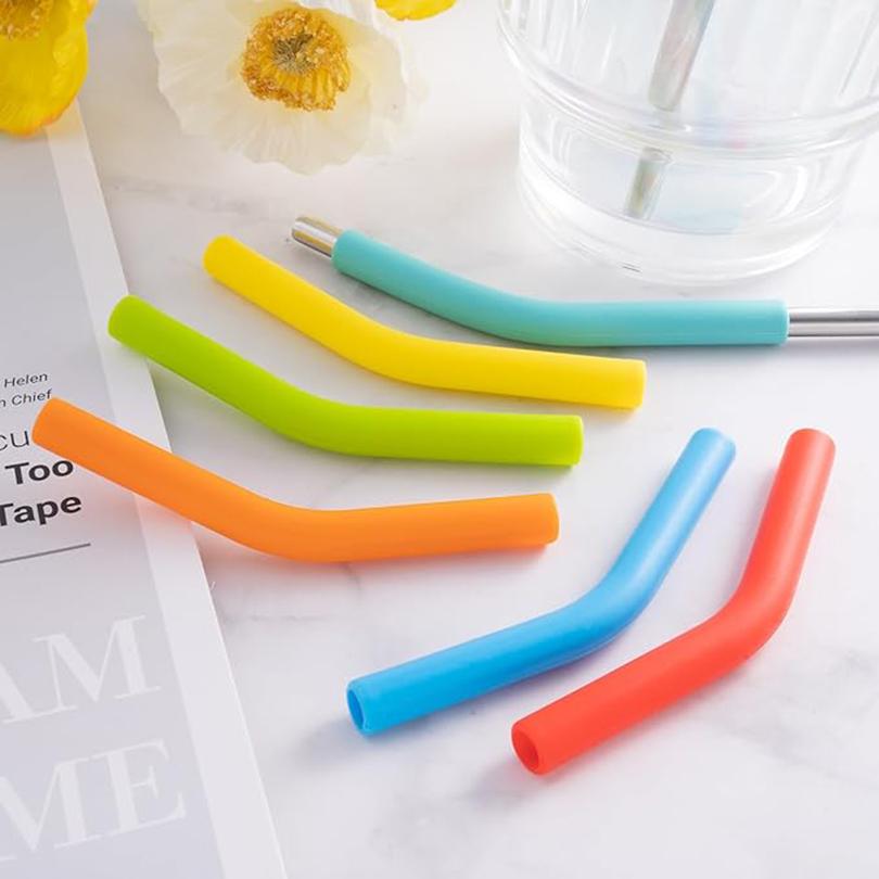 6pcs New High-end Metal Silicone Straw Covers 8mm Outer Diameter Food Grade Rubber Straw Covers Flex Elbow Hydraflow Straw