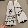 Harajuku Punk Spiderweb Knitted Leg Warmers Japanese Women Gothic Knee Length Long Socks Leggings Boot Cuffs Foot Covers