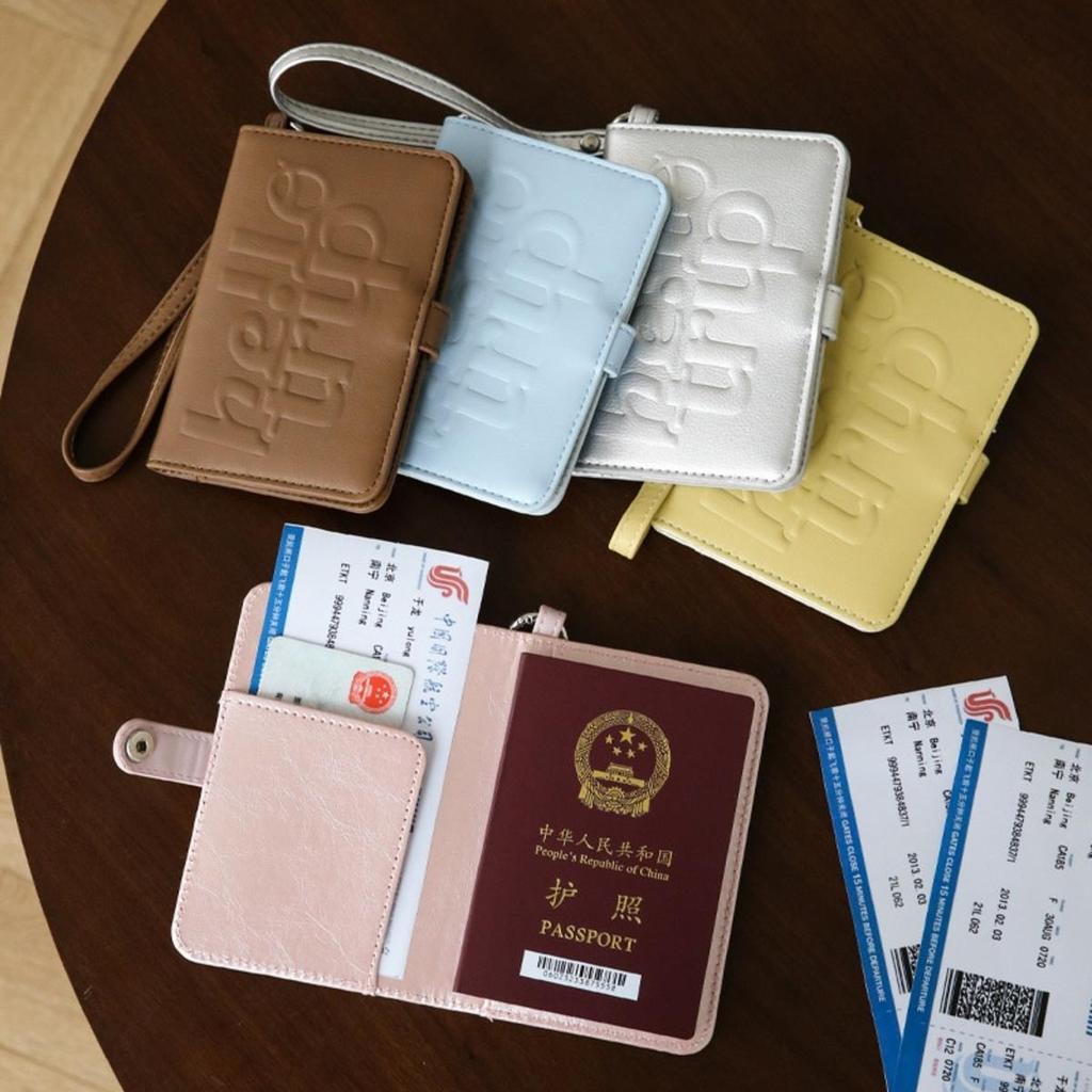 Portable PU Leather Passport Holder Hanging Rope Letter Certificate Storage Bag Card Case Airplane Check-in Storage Card Bag