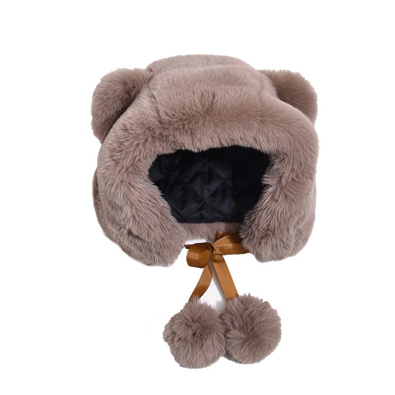 Bear Ears Hat Female Autumn and Winter Sweet and Lovely Lei Feng Cap Plush Windproof Warm Ear Protection Cycling Cap