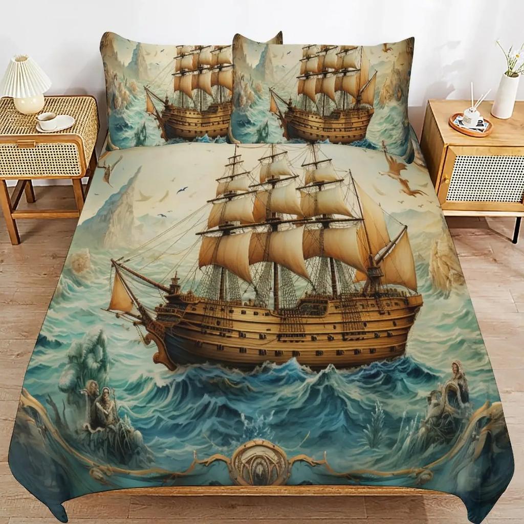 Pirates Skull Duvet Cover Sets For Boys Kids Men Teen Queen Lightweight Bedding Sets Nautical Bedding Set Bedroom Decor No Quilt