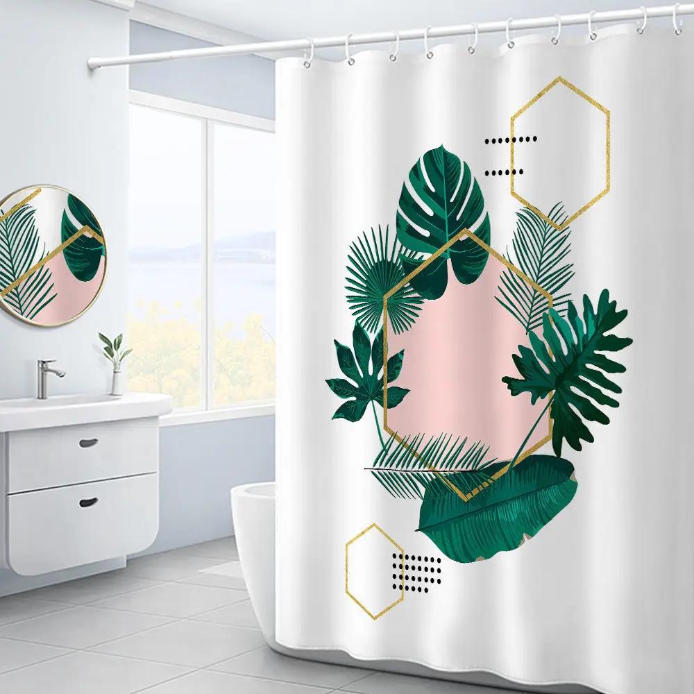Purple Hydrangea Flower White Shower Curtain Landscape 3D Green Plant Waterproof Polyester Bathroom Curtains Bath Screen Decor
