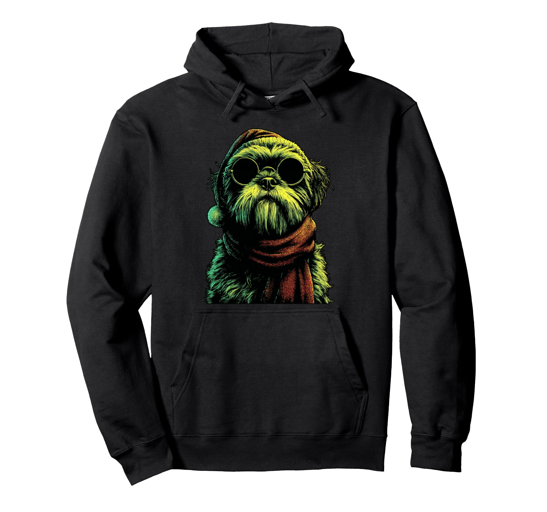 

Punk Shih Tzu Santa Hat with Sunglasses Christmas Rocker Dog Hoodie
