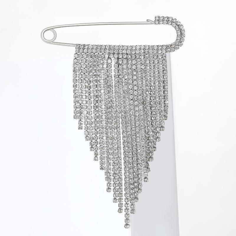 Simple Luxurious Temperament Studded Rhinestone Tassel Brooch Pin For Women Clothing Coat Jewelry Accessries Gifts
