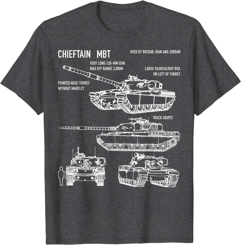 Chieftain British Army Tank FV4201 Blueprint Men TShirt Short  Casual 100 COTTON  ONeck  Harajuku  T Shirts