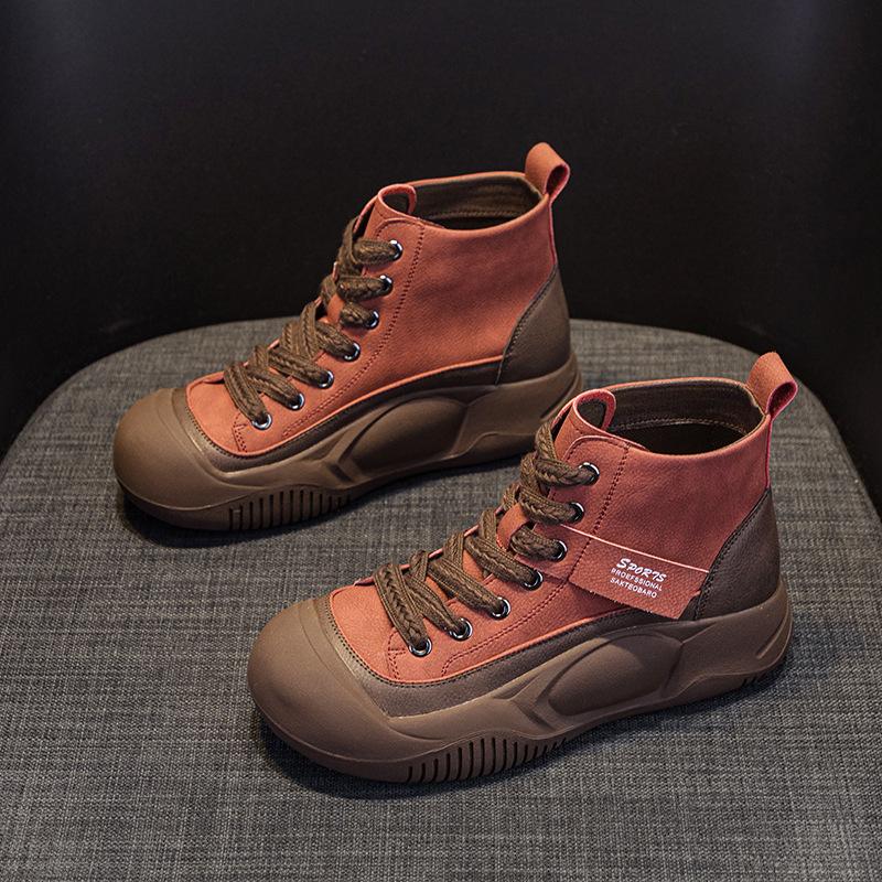 Internet Celebrity Martin Boots Women's Shoes 2025 Autumn New Thick-soled Heightening Short Boots High-top Casual Shoes Retro British Style