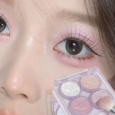 Four- Crushed Diamond Glitter Eyeshadow Palette Sparkling Starry Purple Metallic Shimmering Eyeshadow Lying Silkworm Makeup