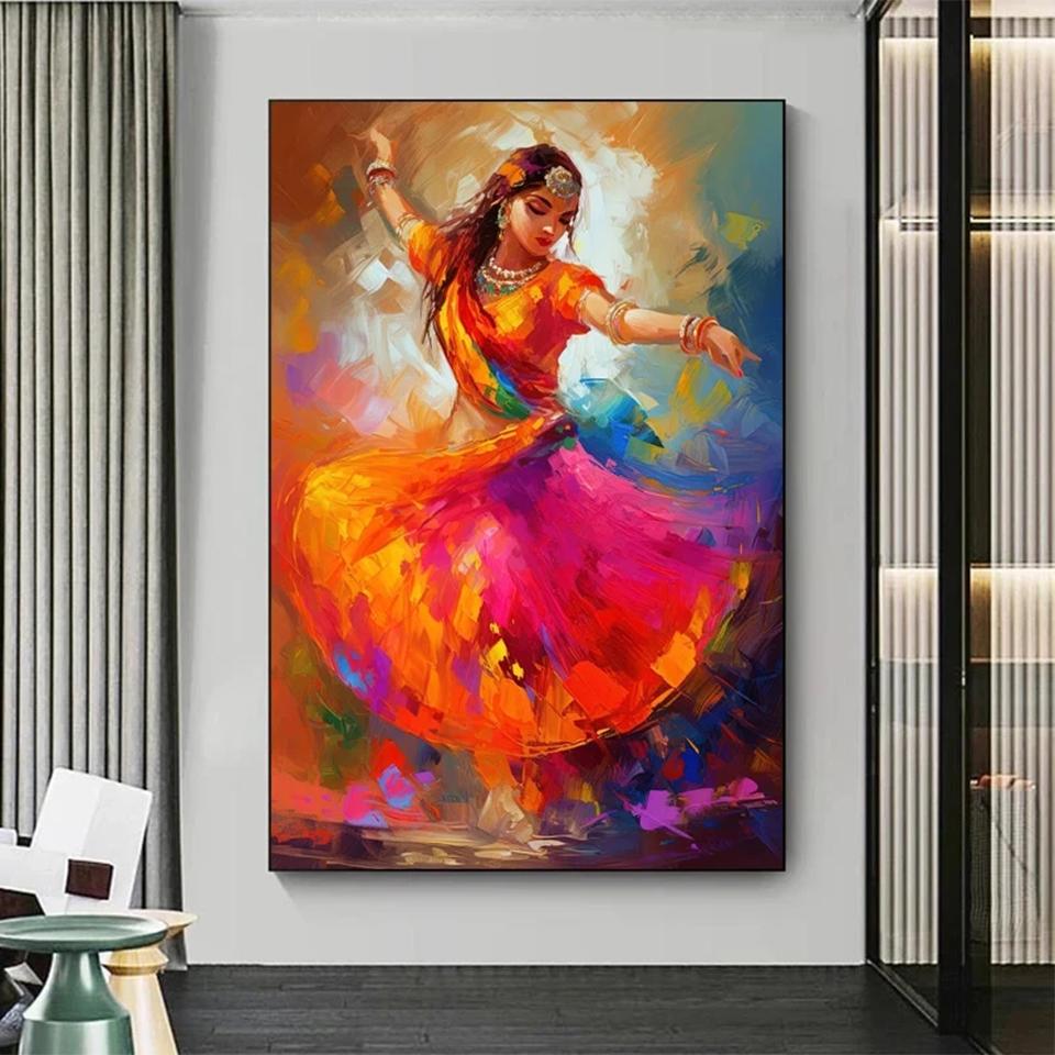 Retro tradiționale indiene dansuri populare femei indiene frumoase 5D Diy pictură cu diamante imagine de perete pentru decorarea camerei