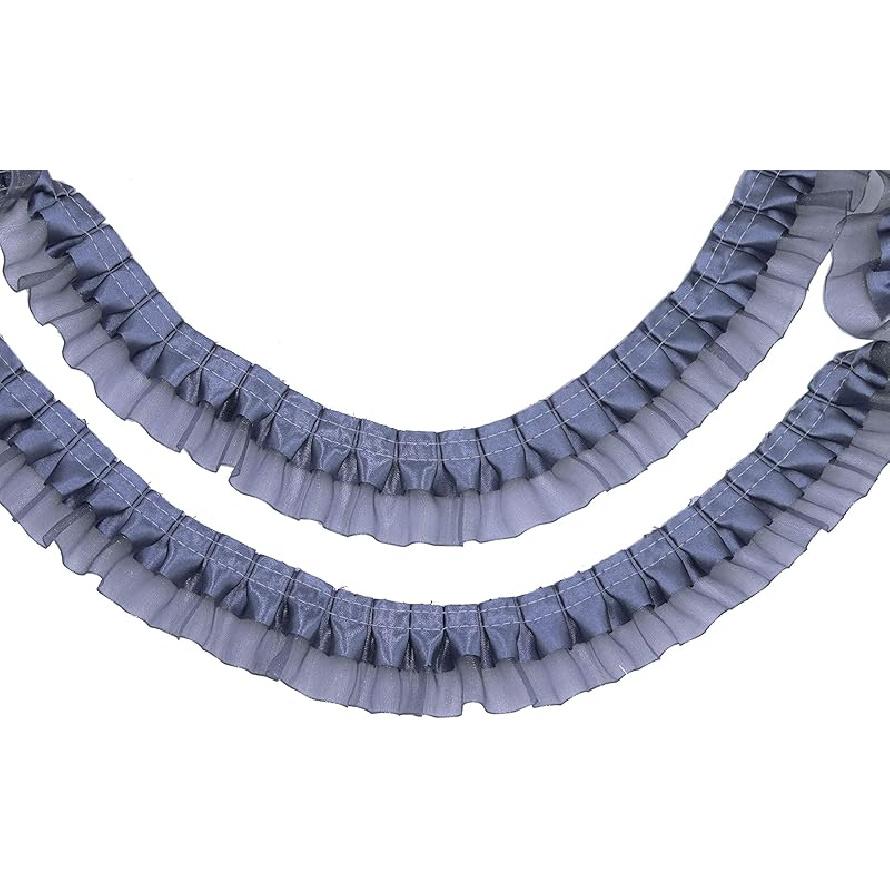 YYCRAFT Pack of 5y Two Tone Satin Organza Lace Edge Trim 1.5" Wedding Ribbon Sewing (Royal)