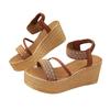 Large size apricot wedge heel thick sole heightening fashionable and comfortable casual waterproof table one-word buckle women's sandals