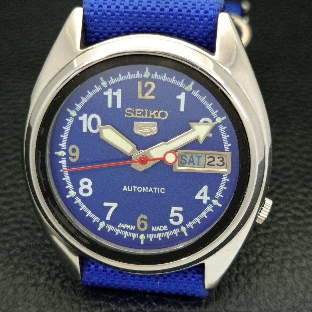 USED VINTAGE SEIKO 5 AUTOMATIC 7009A JAPAN MENS BLUE COLOR DIAL WATCH A434607-2 R121-a434607