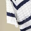 Summer Women's Round Neck Color Contrasting Thin Hollow Short Sleeve Knitted Shirt