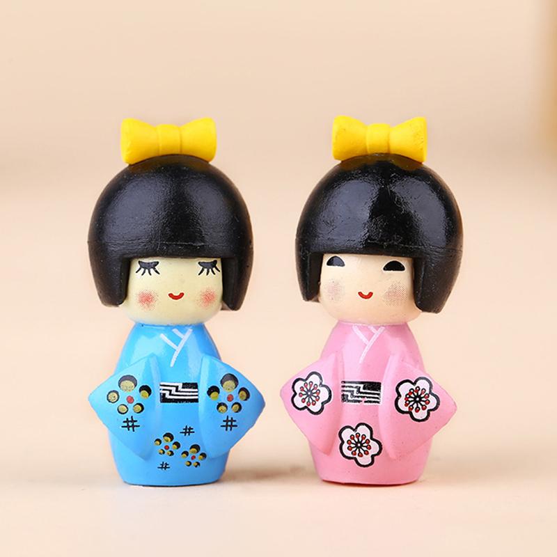 6Pcs Mixed Colorful Japanese Kimono Girl Keychain Plastic Cartoon Doll Hand Toy Accessories