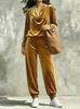 European and American women's clothing autumn and winter new swing neck gold velvet long-sleeved top corset sweatpants casual two-piece set