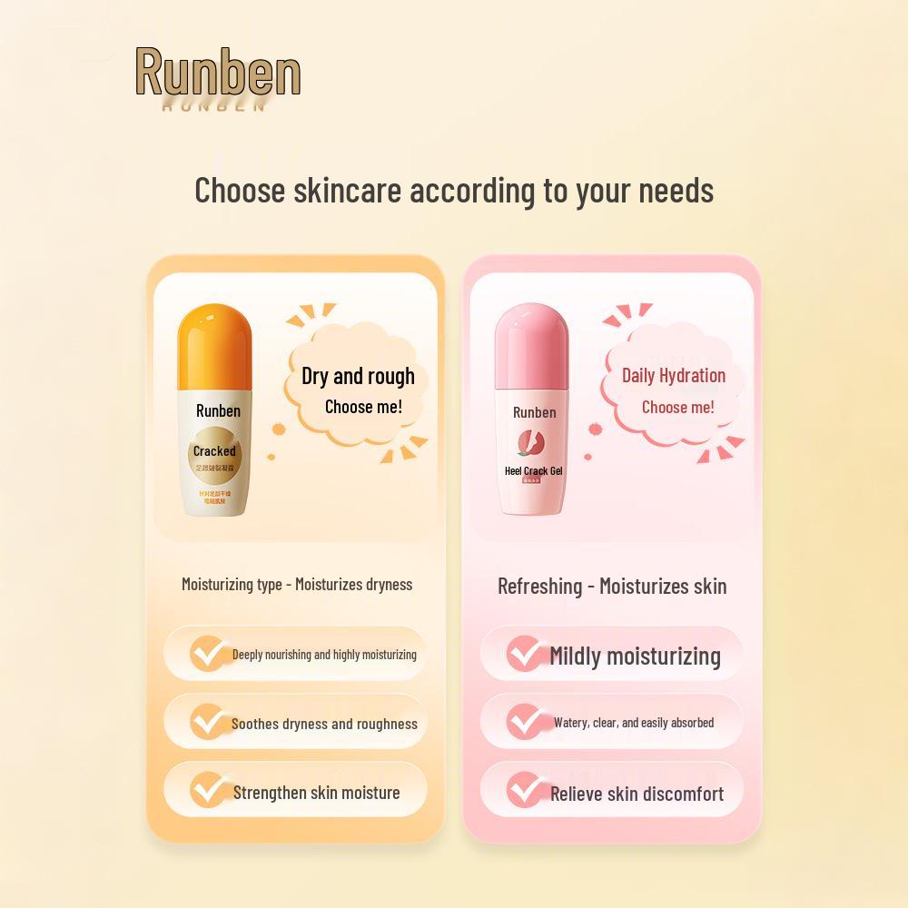 Runben Cracked Heel Repair Cream - Egg Yolk Oil Anti-Crack Rollerball for Autumn/Winter Dry Skin.