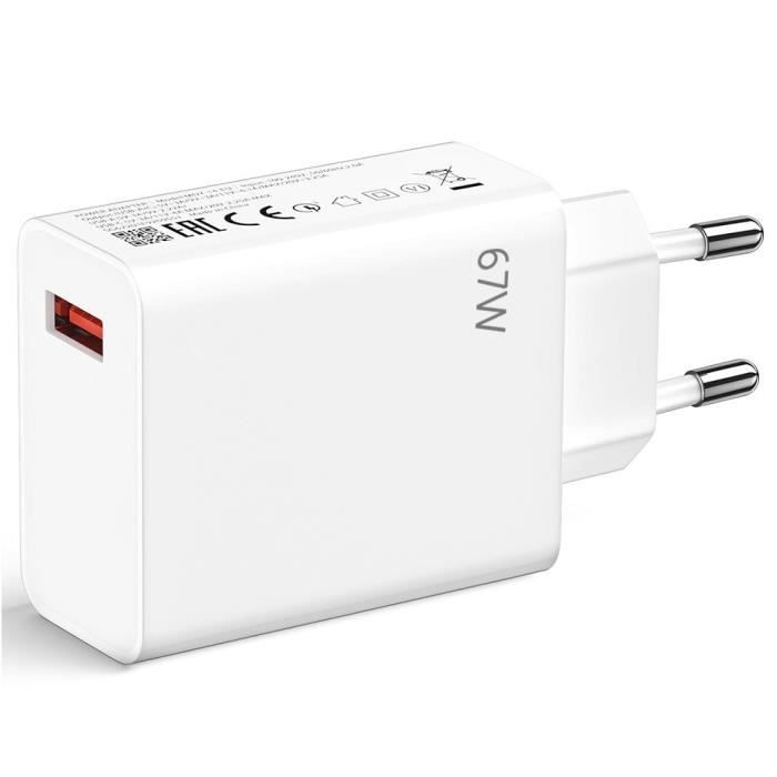 Chargeur Rapide USB 67W pour Xiaomi Redmi Note 14 13 12 4G-5G, Redmi Note 12 Pro 4G-5G, Note 12 Pro Plus - Charge Ultra Rapide