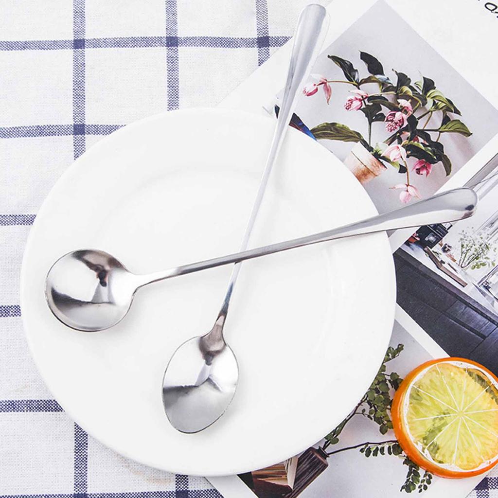 Coffee Spoon Stainless Steel Round Tea Dessert Sugar Stirring Spoon Long Handle for Cafe Kitchen