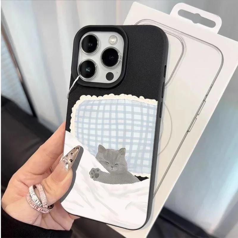 Sleep Dog Cat Deer Leather Texture Phone Case For Xiaomi Redmi Note 13 14 12 Pro Plus 11 10 11S 10S A5 A3 14C 12C 10C 9C A1 A2