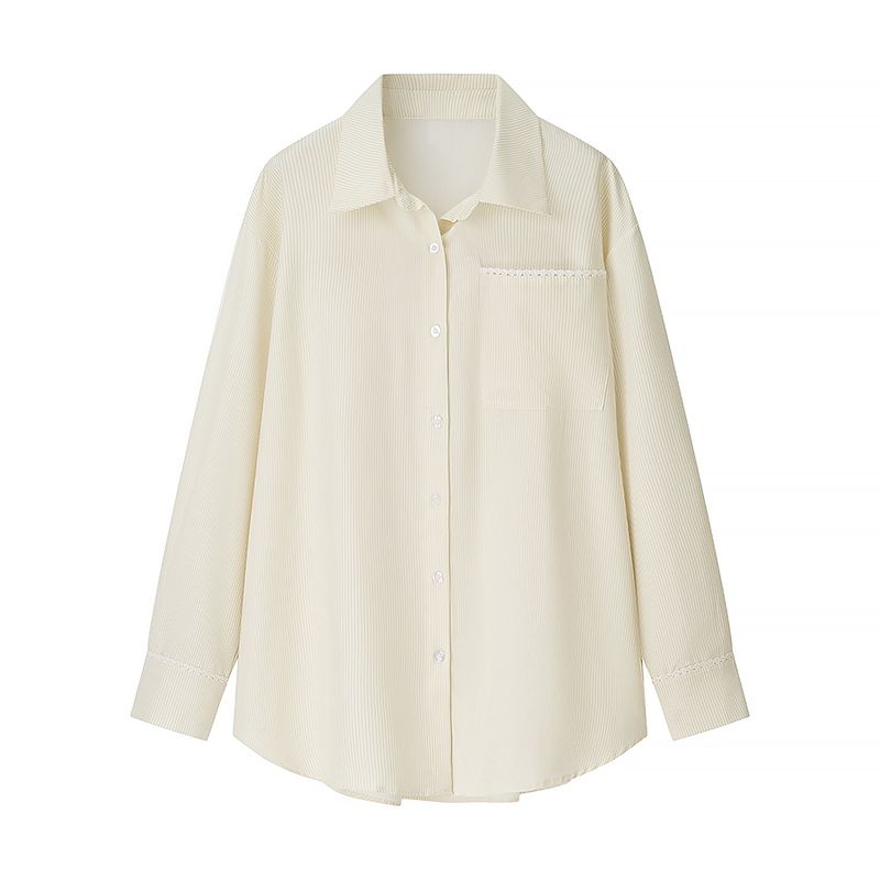 

Clean Fit American Style Normcore Slack Lazy Feeling Casual Loose Stripes Shirt + Casual Pants Two-piece Set Light yellow Tops L