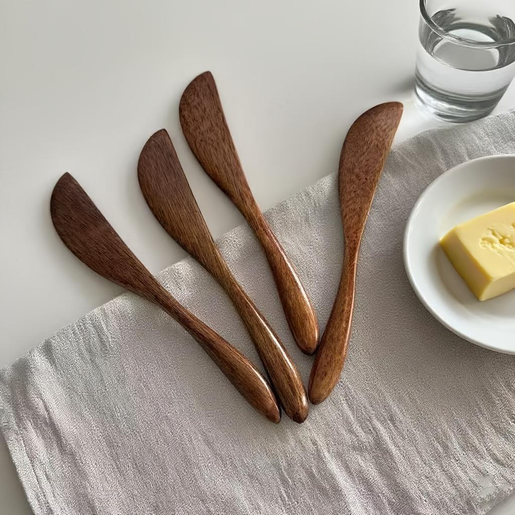 1Pc Solid Wood Cheese and Butter Knife Set, Perfect for Spreading Jam Peanut Butters On Buns with Creamy Filling