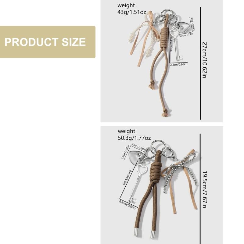 Heart Key Bows Braided Rope Keychain Bag Pendant Charm Fashion Bag Accessories for Handbag,Backpack Purse Decorations